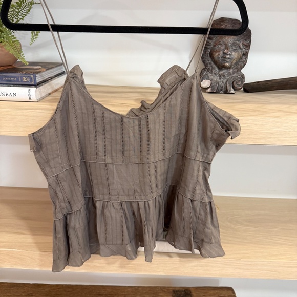 Zara Olive Tiered Ruffle Camisole Tank Tie top, Size Medium - Picture 4 of 4